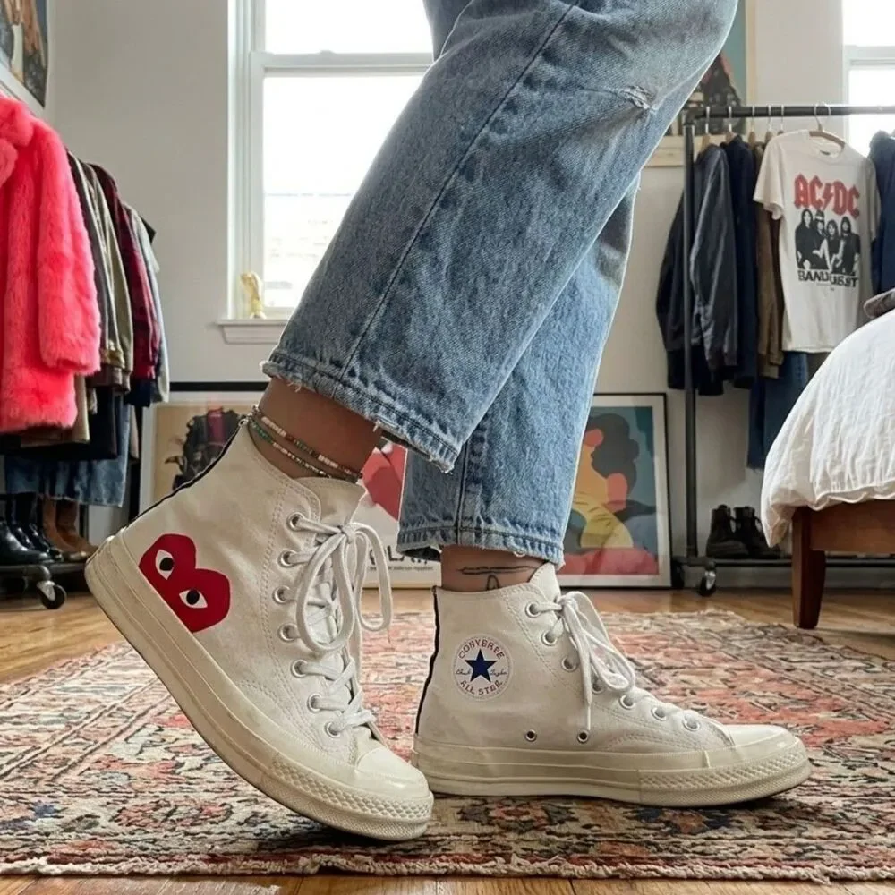 PLAY Comme Des Garcons x Converse White Hearts Sneakers Trainers  Women's Size 7